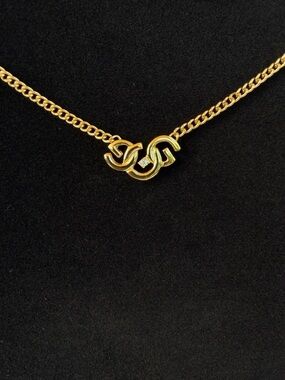 GIVENCHY Triple G Logo Crystal Pendant Chainlink 17 in Necklace Vintage